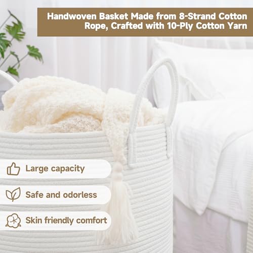CLHMILY&Z Laundry Hamper Round Storage Rope Basket (White, 60L) - color: White, size: 60L