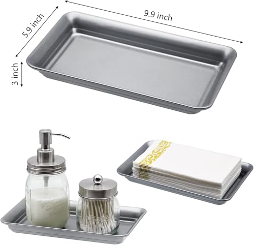 Vintage Farmhouse Decor Metal Vanity Tray (1 Pack),Countertop Guest Hand Towel Storage Organizer Tray Dispenser, Sturdy Holder for Perfume, Cosmetics, Jewelry, Makeup Bathroom Organizer (Silver) - color: Silver, size: 1 Pack (9.9" x 5.9" x 1.1")