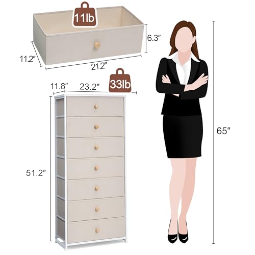 Crestlive Products Tall Dresser, 7-Drawer Wide Fabirc Storage Tower, Chests of Drawers - Vertical Organizer Unit for Bedroom, Hallway, Entryway, Nursery, Wood Top, Closets with Handles (Beige) - color: Beige, style: Wide-7 Drawers