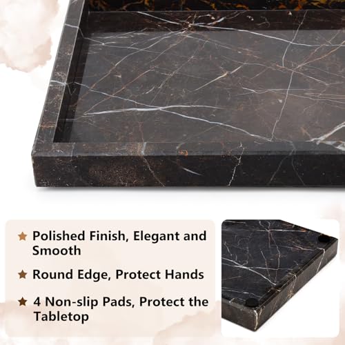 Real Natural Marble Tray for Bathroom, Vanity, Kitchen and Desktop, Rectangle Genuine Marble Stone Tray for Jewelry, Cosmetics, Candles, Lotion, Perfume and Home Decor Brown - color: Brown, size: 12" x 8" x 1.2"