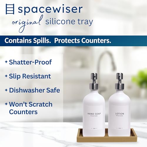 Spacewiser Countertop and Vanity Tray – Small 7.7" Silicone Soap Dispenser Trays, Flexible Bathroom Trays, Dish Soap Holder Kitchen Counter Caddy, Organizer Sink Tray for Soaps Bottles, Sponge, Keys - color: Latte Tan, size: Small 7.7”