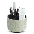 Hennaja Round Leather Art Supply Organizer,Remote Control Holder,360 Degree Spinning,Multi-Functional Pencil Holder,4 Compartments Desktop Stationary Organizer(1-Carved Green) - color: 1-Carved Green