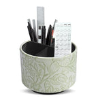 Hennaja Round Leather Art Supply Organizer,Remote Control Holder,360 Degree Spinning,Multi-Functional Pencil Holder,4 Compartments Desktop Stationary Organizer(1-Carved Green) - color: 1-Carved Green
