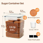 ComSaf Brown Sugar Container Set of 2 (2.5L/2.6Qt), Airtight Food Storage Containers with Lids and Terra Cotta Brown Sugar Saver, Plastic Canisters Sets for Kitchen, Pantry Organizer for Flour, Baking - size: 2.6Qt-Square