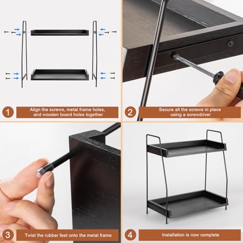 ANBOXIT 2-Tier Coffee Station Organizer, Wooden Kitchen Counter Shelf - Black - color: Black