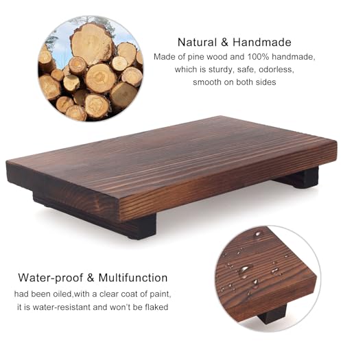 Farmhouse Wooden Bathroom Tray Small Kitchen Countertop Trays Decorative Wood Riser Pedestal Stand Dish Soap Dispenser Holder for Kitchen Counter Bathroom Sink Organizer Accessories Decor Vanity Tray - color: Brown, size: 10" x 6" x 1.6"