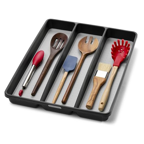 madesmart Classic Utensil Tray - Granite | CLASSIC COLLECTION | 3-Compartments | Kitchen Organizer | Non-slip Lining and Rubber Feet | Easy to Clean | BPA-Free Large