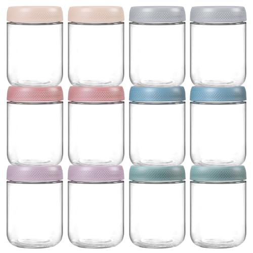NETANY 12-pack 16oz Glass jars with Airtight Lids, Overnight Oats Containers with Lids, Wide mouth Mason Salad jars, Glass Food Storage Containers for Snacks Yogurt Spice Sugar - color: Multicolor-12pack-16oz