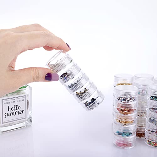 Hipiwe 8 Sets 5 Layers Clear Plastic Round Storage Jars Jewelry Bead Storage Containers Small Travel Sample Jar Pots for Sewing Pills Nail Art Craft Accessories - size: 8Packs 1.2"D x 3.1"H