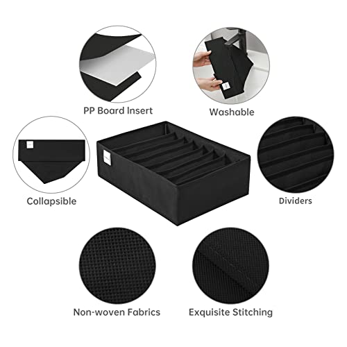 4 Packs T-shirt Drawer Organizers for Clothing,8 Grids Compartment Wardrobe Storage Box, Washable Clothes Organizer for Folded Clothes, Legging, Silk Scarve-Black - color: Black, size: 8 GRIDS-SMALL SIZE