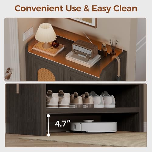 Mericonia 6-Tier Shoe Cabinet Storage for Entryway, Rattan Shoes Organizer Cabinets with Doors, Wooden Shoe Rack, Farmhouse Boho Wood Storage Cabinet (Black, 6-Tier) - color: Black, size: 6-tier