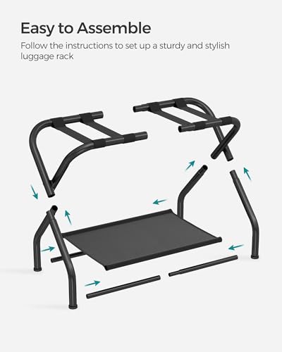 SONGMICS Luggage Racks, Set of 2, Suitcase Stand with Fabric Storage Shelf, for Guest Room, Bedroom, Hotel, Foldable Steel Frame, Holds up to 110 lb, 27.2 x 15 x 20.5 Inches, Black URLR002B02 - color: Black, style: with Shelf