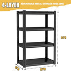 Garage Storage Shelves, 4-Tier Heavy Duty Metal Shelving Unit, 2400LBS, Adjustable Shelves and Storage Rack, Utility Garage shelving for Kitchen, Warehouse, Basement, Pantry, black, 16"W x 12"D x 44"H - size: 16"W x 12"D x 44"H