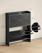 VASAGLE Shoe Storage Cabinet Organizer with 2 Flip Drawers, Freestanding Narrow Shoe Rack Cabinet for Entryway, Farmhouse Style, Fits 14 to 16 Pairs, Smoky Black UHSC203BJ01S - color: Smoky Black