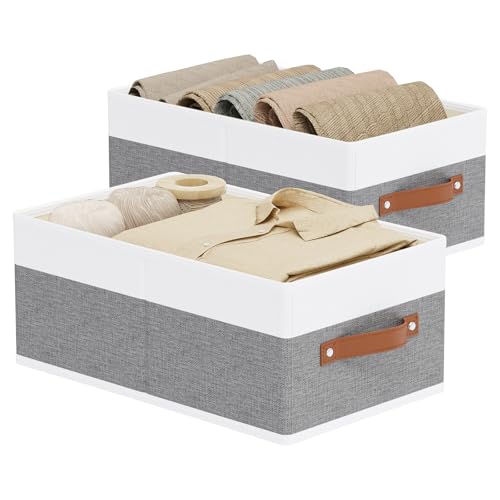 Storage Baskets, 16.1 × 9.8 × 6.5 Inch Drawer Organizers with Handles, Fabric Storage Bins for Organizing Shelves, White and Grey, 2-Pack - color: White/Grey, size: Large -2 Pack