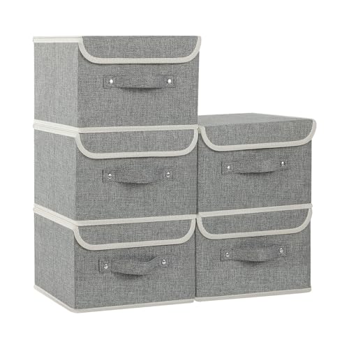 Fabric Storage Bins Cube Organizers with Flip-Top Lid and Handles,Storage Boxes for Organizing Home,Office,and Closet,Grey,5 Pack 10.2 X 7.9 X 6.7 in - color: Grey, size: 10.2x7.9x6.7in(5-pack)