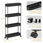 SPACELEAD Slim Storage Cart 4 Tier,Bathroom Organizer Rolling Utility,Mobile Shelving Unit Slide Out for Office, Kitchen, Laundry Room & Narrow Places,Black - color: Black