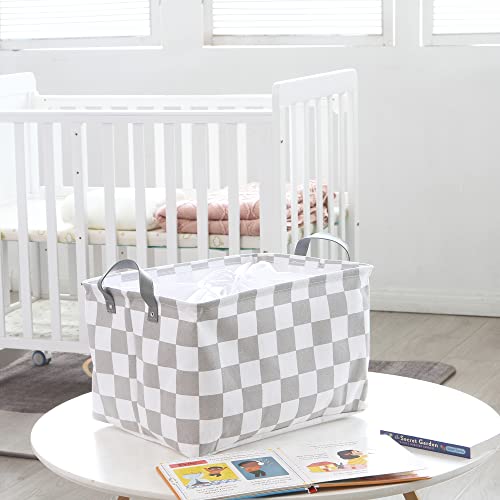 Hinwo Large Canvas Fabric Storage Basket with Handles, 33L/8.6-Gal Rectangle Bin, Collapsible Storage Box, Clothes, Toys, Blankets Organizer, 16.5 x 12 x 10 Inches (L, Grey Checkerboard) - color: Grey Checkerboard, size: L/16.5 x 12 x 10"/1-Pack