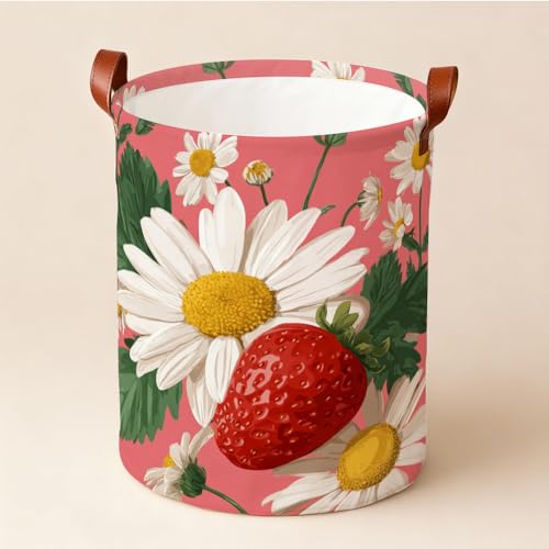Funky Laundry Basket Strawberry Daisy Design Collapsible Laundry Baskets Oxford Cloth Red Storage Bin Colorful Laundry Hamper Spring Decor 15.75x15.75x19.7" - color: Colorful583
