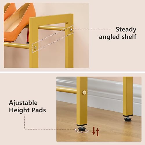 FAVOOSTY 2-Tier Expandable Shoe Rack, Adjustable Shoe Shelf Storage Organizer Space Saving Metal Free Standing Shoe Rack for Entryway Closet Doorway, Gold - color: Gold, size: 2 Tier