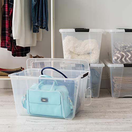 IRIS USA 54 Qt Stackable Plastic Storage Bins with Lids, 4 Pack - BPA-Free, Made in USA - See-Through Organizing Solution, Latches, Durable Nestable Containers, Secure Pull Handle - Clear - color: Clear, size: 54 Qt, style: 4 Pack