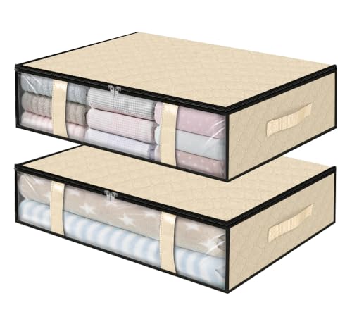 StorageRight Under Bed Storage Bags 2 Pack, 40L Large Clothes & Comforter Storage Containers with Clear Window, Breathable Fabric Organizer for Blankets, Bedding, Seasonal Clothing, Beige - color: Beige, size: 2 Pack
