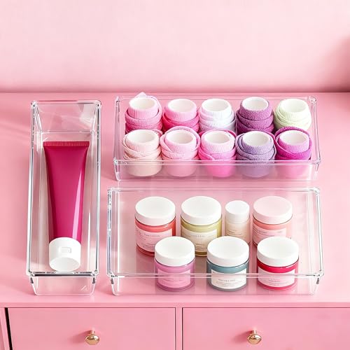 Criusia Large Drawer Organizer Bins 26 Pack | Complete 5 Size Clear Plastic Kitchen Drawer Organizers for Utensils | Bathroom Drawer Organizer Trays | Versatile for Makeup Office Organization - size: 26 Pack