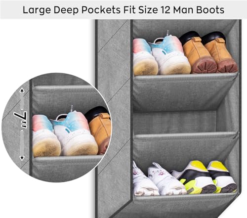 SLEEPING LAMB Over the Door Shoe Organizer for Closet, Short Hanging Shoe Rack with Large Deep Pockets, Narrow Door Sneaker Storage for Boots in RV, Dorm, Grey - color: Grey, size: 34.6''