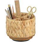 BIBELUN TV Remote Control Holder - Woven Water Hyacinth 360 Degree Rotating Desk Organizer | Boho Rattan Spinning Caddy | Pen/Art Supplies/Stationery Storage for Office, Living Room, Bedside Table