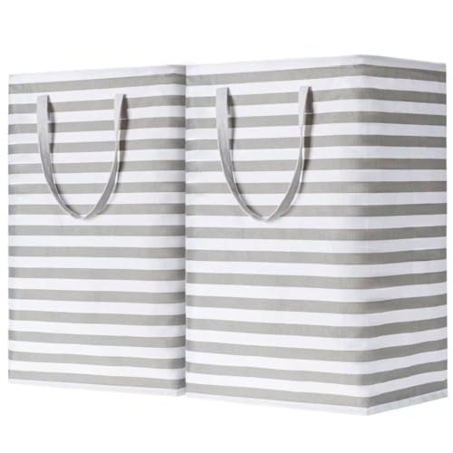 BOOMIBOO 2-Pack Large Laundry Basket,Waterproof Freestanding Laundry Hamper,Collapsible Clothes Basket with Easy Carry Handles in Laundry Room Bathroom Bedroom Dorm,Grey,75L - color: Grey, size: 75L