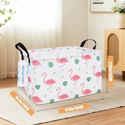 LANGYASHAN Rectangular Storage Bin Collapse Canvas Fabric Cartoon Storage Basket with Handles for Organizing Home Kitchen Boys and Girls Toys Office Closet Shelf Baskets(Rec Leaf Flamingo) - color: Rec Leaf Flamingo