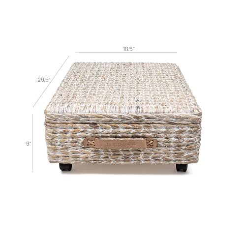 happimess BSK1006C 26.38" Chett Minimalist Hand-Woven Hyacinth/Wood Underbed Storage Bin with Wheels and Handles for Storage and Decoration in Bathroom, Bedroom, Closet,Entryway,Guest Room, White Wash - color: White Wash