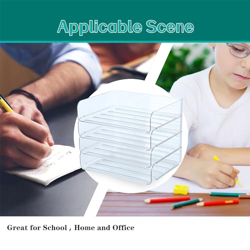 4 Tier Stackable A4 Paper Trays, Office Desk File Holder, Tidy File Document Letter Book Paper Organizer (4 Tiers,Clear) - color: Clear, size: 4 tiers