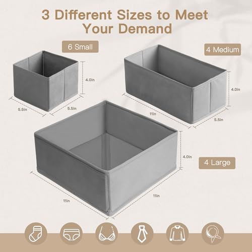 Criusia Drawer Organizer Clothes, 14 Pack Dresser Organizer for Baby Clothes, Underwear, Sock- Foldable Closet Organization and Storage Dividers Bins for Nursery, Bedroom and Dorm (Grey) - color: Grey, size: 14PACK