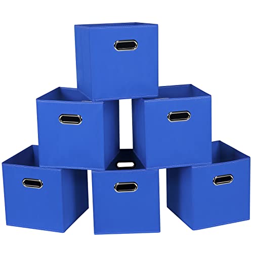 Fabric Cloth Storage Bins,Fabric Cube Bins Organizer with Dual Handles Foldable Cube Storage Baskets for Home Bedroom Storage,Set of 6,(Dark Blue) - color: Dark Blue, size: 6 Pack