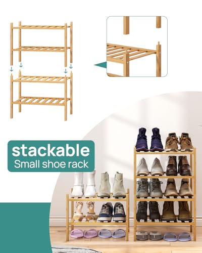 viewcare Small Shoe Rack, 2-Tier Shoe Rack for Entryway, Bamboo Wood Shoe Shelf for Closet & Hallway, Long 17.2IN | Beautiful | Functional | Sturdy | Durable - color: Natural Bamboo, size: 2-Tier_Samll