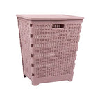 Mind Reader 61L Foldable Laundry Hamper, Clothes Basket, Lid, Wicker Design, Plastic, 18"L x 14.5"W x 21.25"H, Pink - color: Pink