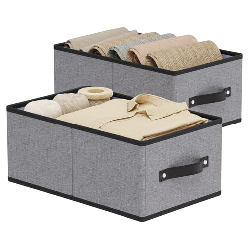Foldable Clothing Storage Baskets, 16.1 × 9.8 × 6.5 Inch Drawer Organizers with Handles, Storage Bins for Shelves, Gray, Large, 2-Pack - color: Gray, size: Large -2 Pack