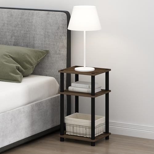 Furinno Just 3-Tier Turn-N-Tube Open Storage Nightstand, 1-Pack, Plastic Poles, Columbia Walnut/Black - color: Columbia Walnut/Black, size: 1-Pack, style: 1-Pack