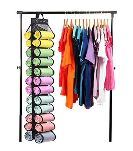 Legging Storage Bag Storage Hanger Can Holds 24 Leggings or Shirts Jeans Compartment Storage Hanger, Foldable Leggings Organizer Clothes Portable Closets Roll Holder (Color-LX) - color: Color-LX