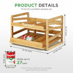 Bamboo Rolling Can Organizer for Pantry, Stackable 2 Tier Canned Food Organizer Rack for Storage, Kitchen Cabinet, Can Holders Dispensers for Pantry Up To 27 Cans