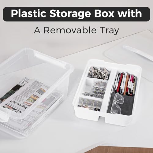 CraftGenes 4-Pack Craft Storage Box with Removable Tray, 20 QT Clear Plastic Storage Organizer with Lids, White Playdoh Storage Organizers for Crafts, Tools, Puzzles - size: 4-Pack