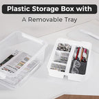 CraftGenes Craft Storage Box with Removable Tray, 20 QT Clear Plastic Organizer with Lids, White Playdoh Storage Containers for Crafts Supplies, Tools, Puzzles - size: 1-Pack
