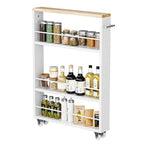KLM 4 Tier White Slim Storage Cart with Handle, Slide Out Storage Rolling Utility Cart for Kitchen, Laundry, Narrow Places