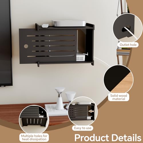 Wooden WiFi Router Storage Box Hider Shelf, Decorative Projector Box Hider Rack Countertop, for Cable, Modem, Internet, Router Power Cover Storage Organizer Cabinet Wall Mounted, Black - color: Black, size: Large