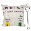 ZUYUROU Auntie Gifts,2-Pocket Auntie’s Spot Throw Pillow Covers 18x18 Inch + Engraved Spoon, Mothers Day Birthday Christmas Thanksgiving Day Gifts for Auntie Aunt - color: Auntie