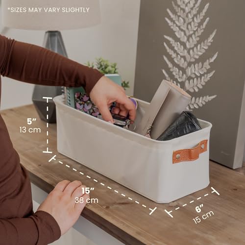 OrganiHaus 15x6in Canvas Storage Baskets 2 Pack | NARROW Fabric Bins for Shelves | Bathroom & Toilet Paper Organizer | Full Off-White - color: Full Off-White, size: Narrow - 2pc