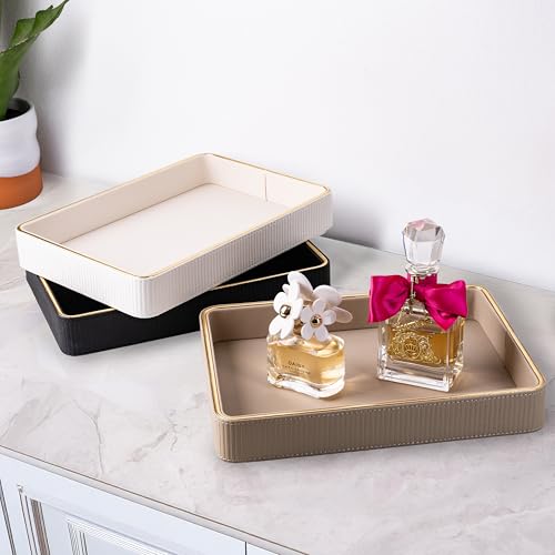 Perfume Tray Valet Tray Night Stand Bedside Organizer| Perfume Organizer Catchall| Perfume Trays for Dresser Vanity Tray for Dresser Countertop| Perfume Holder Leather Tray Organizer (Beige) - color: Beige 1 Pack, size: 8" x 11" x 1.8"