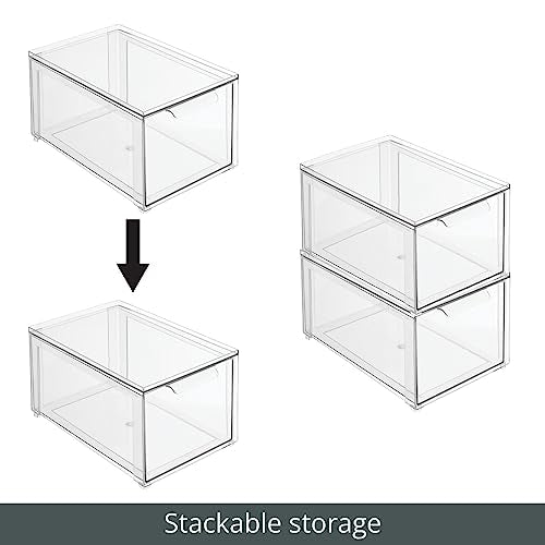 mDesign Plastic Closet Organizer Bin w/Pull Out Drawer - Stackable Storage for Closet - Organization for Shoes, Clothes, Bags, Totes, Small Linens, and More - Lumiere Collection - 2 Pack - Clear - size: 8 x 12 x 6 (Pack of 2)