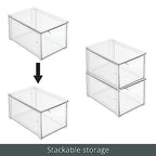 mDesign Plastic Stackable Bathroom Storage with Pull Out Bin Organizer Drawer for Cabinet, Vanity, Shelf, Cupboard, Cabinet, or Closet Organization - Lumiere Collection - 2 Pack - Clear - size: 8 x 12 x 6 (Pack of 2)